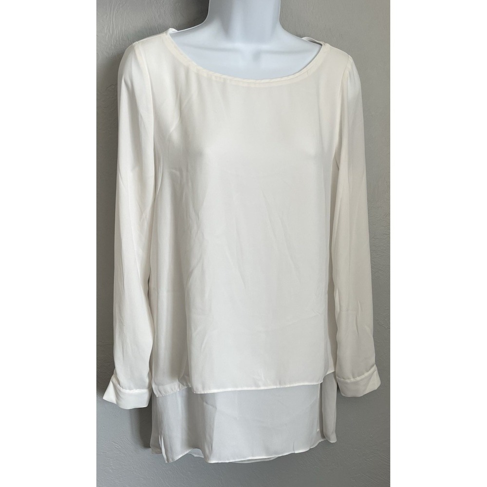 White House Black Market Tunic Blouse Chiffon Tiered Hem Womens Size 4 White